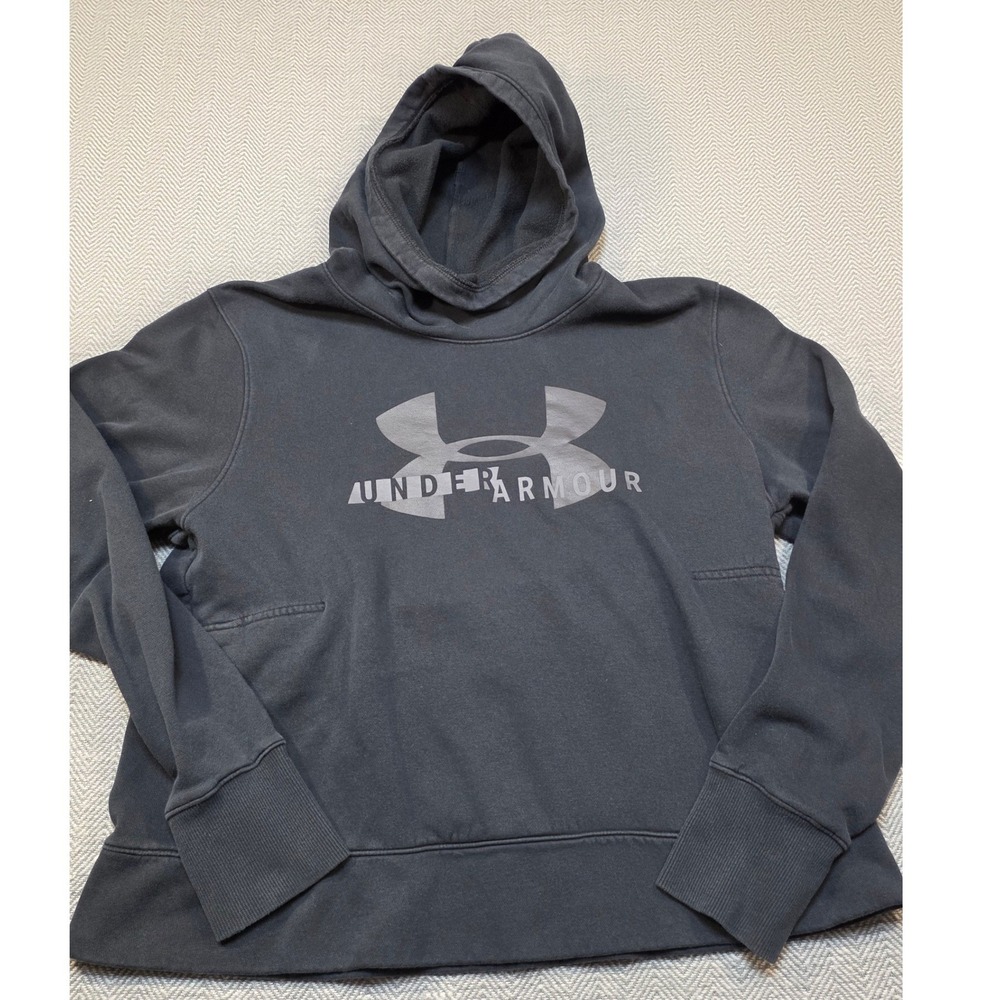 Under Armour Mens Black Graphic Logo Fleece Hoodie Loose Fit XL Pullover